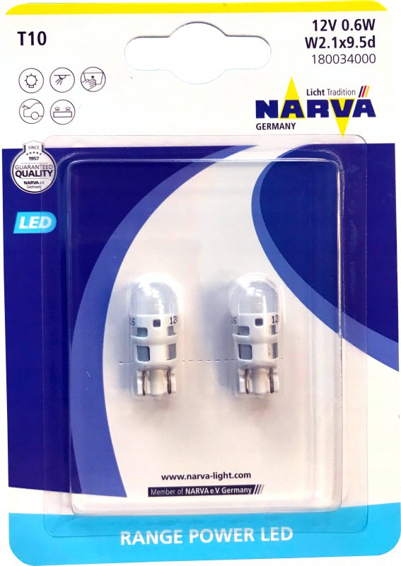 NARVA 18003-B2 - Лампа светодиодная автомобильная Range Power LED W5W 2 штуки